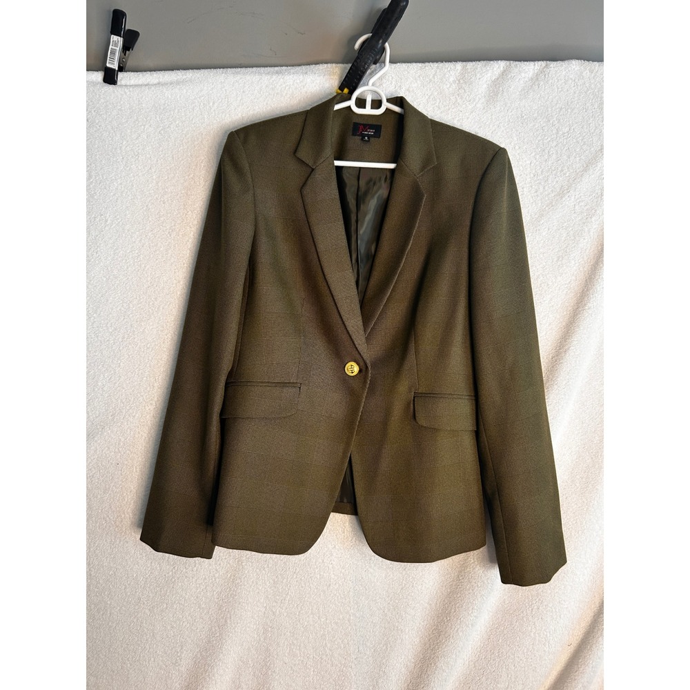 JM Studio by John Meyer Olive Green Check Blazer Gold Button Jacket  10
